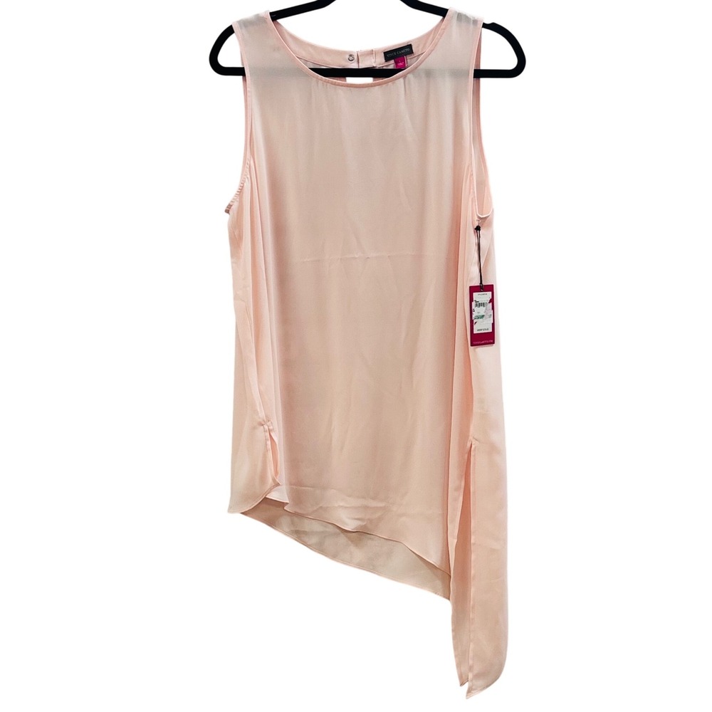 NWT Vince Camuto Jasmine Pink Asymmetrical Hem Sleeveless Top Buckle Back L